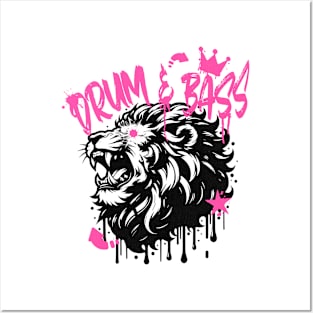DRUM AND BASS  - Stenciled Lion (black/pink) Posters and Art